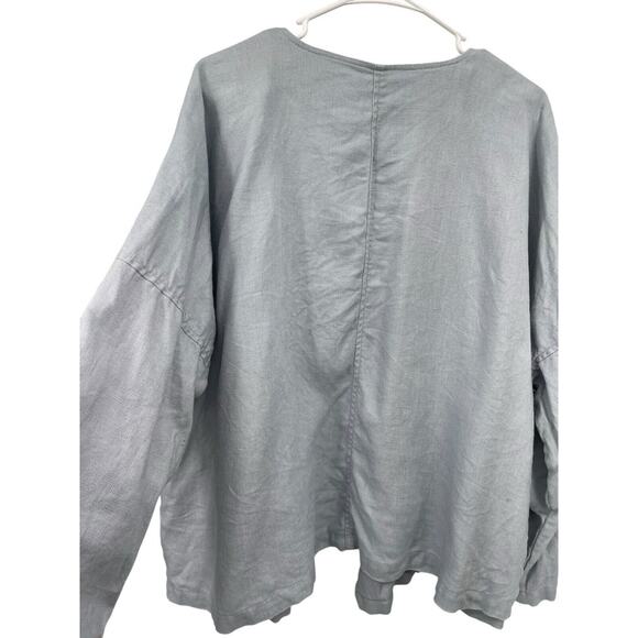 Eileen Fisher Woman Draped Open Front Jacket Organic Linen Blue Size 2X - Picture 9 of 11